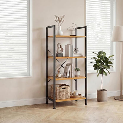 DUMOS 4 Tiers Bookshelf, Classical Book Shelf, Tall Display Shelves in Living Room/Home/Office, Storage Organizer for CDs/Books/Movies, Wood - Image 2