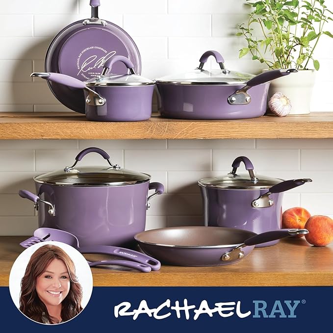 Rachael Ray Cucina Nonstick Cookware Pots and Pans Set, 12 Piece, Lavender Purple - Image 7