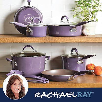Rachael Ray Cucina Nonstick Cookware Pots and Pans Set, 12 Piece, Lavender Purple - Image 7