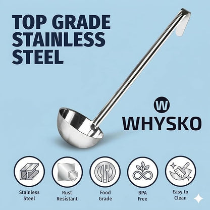 Whysko Soup Ladle Stainless Steel, 8 oz Metal Ladle Spoon, Rustproof Heat Resistant Materials for Cooking and Serving Soups and Sauces, Commercial Grade for Restaurants Catering and Kitchen Essentials