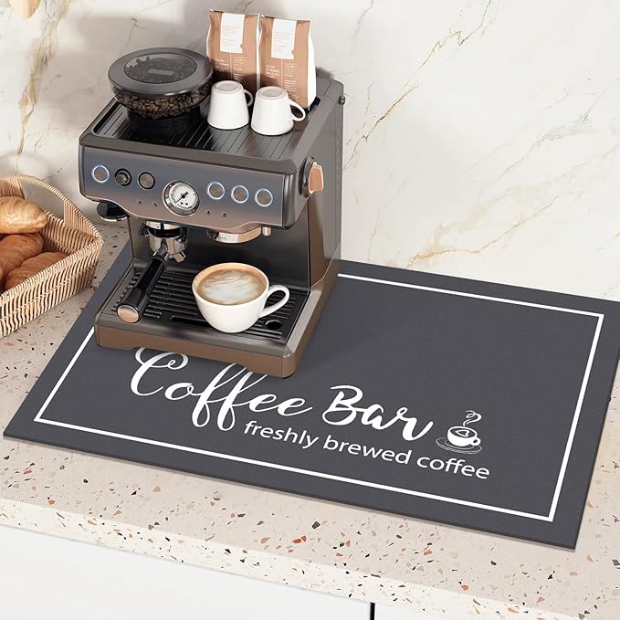 Findosom Dish Drying Mat, 12"x 20" Super Absorbent & Hide Stain Coffee Mat, Cuttable Drying Mat for Kitchen Counter, Coffee Bar Accessories, Under Dish Rack, Coffee Maker, Espresso Machine, DarkGrey - Image 4