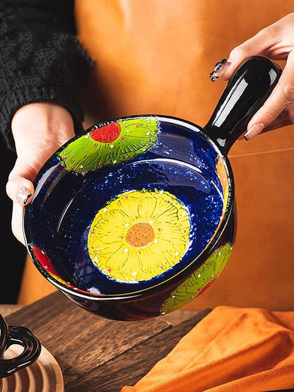 Vintage Style Pottery Bakeware Colorful Daisy Pattern Ceramic Casserole Dish Baking Pan Lasagna Pans Baking Dish with Handles from Oven to Table Plate-1 PCS, 20 OZ - Image 4