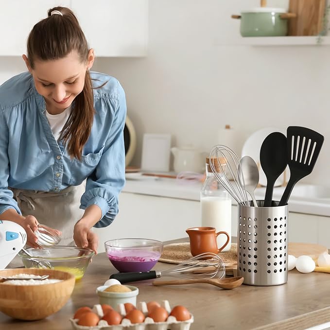 2PCS Stainless Steel Utensil Holder and Utensil Drying Holder, as a Kitchen Countertop Organizer and Silverware Drainer for Daily Home Use - Image 6