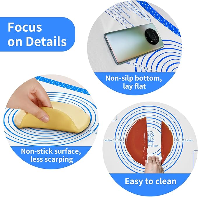 Pastrty Mat for Dough Rolling, Silicone Baking Mat with Measurement, Fondant Mat for Making Cookies Macarons Bread Pizza Oven Mat, Silicone Mat for Baking - Image 3
