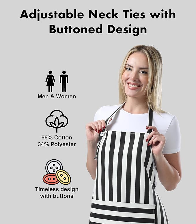 TOSHEX Kitchen Apron Waterdrop Resistant Cotton Apron with adjustable Aprons for Women with Pockets Cooking Apron Chef Apron for Men (1, Black)