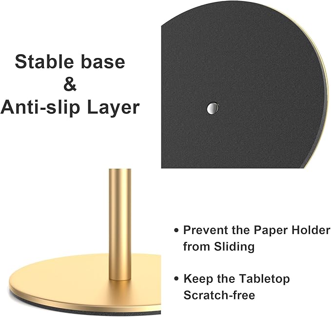 Gold Free-Standing Paper Towel Holder, Premium Stainless Steel Towel Holder for Rolls Organizer, Classic Fashion Roll Dispenser for Kitchen - Image 4
