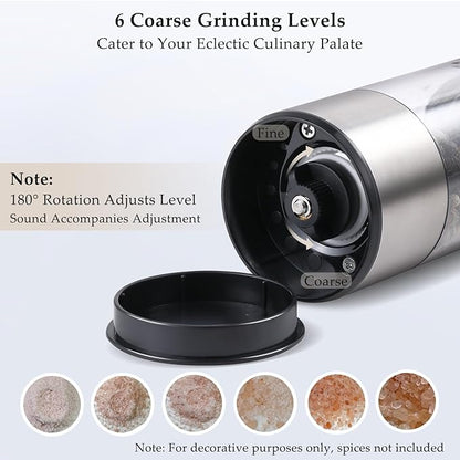 Electric Salt and Pepper Grinder Set, USB Rechargeable, Stainless Steel Automatic Salt and Pepper Mill Grinder with Adjustable Coarseness, Electric Salt Shakers, LED Light, Refillable (2 Packs) - Image 5