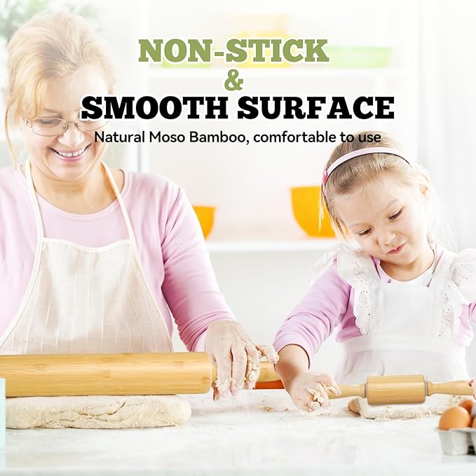 2 Pack（10 inch &17.5 inch） Wooden Rolling Pin for Baking - Long Dough Roller for All Baking Needs - Image 3