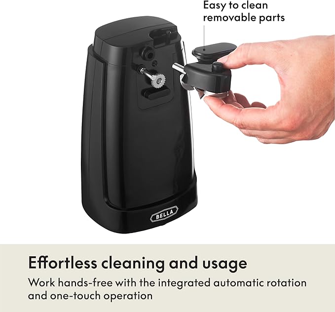 bella Electric Can Opener and Knife Sharpener,Removable Cutting Lever,Cord Storage,Stainless Steel Blade,Black,(Pack of 4) - Image 2