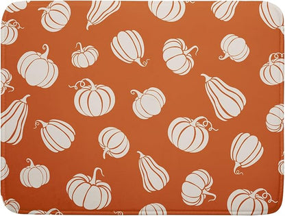 Fall Dish Drying Mat for Kitchen Counter Autumn White Pumpkins Festival Microfiber Absorbent Dish Draining Reusable Washable Foldable Extra Large 18"x24" by Unknown