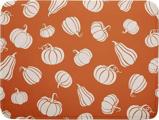 Fall Dish Drying Mat for Kitchen Counter Autumn White Pumpkins Festival Microfiber Absorbent Dish Draining Reusable Washable Foldable Extra Large 18"x24" by Unknown