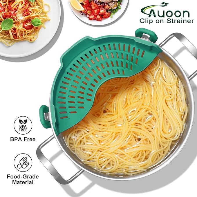 AUOON Oversized Pot Strainer Clip on Silicone - Family-Style Design Pasta Strainer Heat Resistant Kitchen Colander for Spaghetti and Noodles | Dishwasher Safe - Image 2