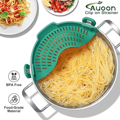 AUOON Oversized Pot Strainer Clip on Silicone - Family-Style Design Pasta Strainer Heat Resistant Kitchen Colander for Spaghetti and Noodles | Dishwasher Safe - Image 2
