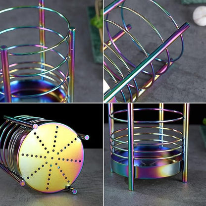 Rainbow Kitchen Utensil Holder for Kitchen Counter, Stainless Steel Utensil Crocks, Rainbow Titanium Coating Utensil Storage Caddy Organizer, Cooking Utensil Holder, Easy Cleaning(Rainbow/7.4''x5.2'') - Image 7