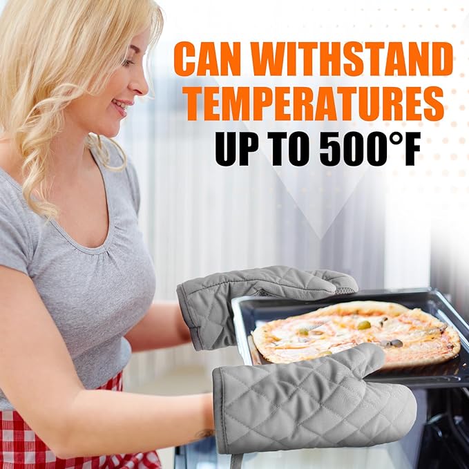 Silicone Oven Mitts, Heat Resistant 2PCS Oven Mitts with Soft Cotton Lining, Waterproof Non-Slip Grip Oven Glove, Kitchen Potholder Mits for BBQ, Baking, Cooking, 10.5Inch - Dark Grey - Image 7