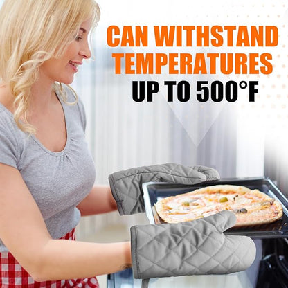 Silicone Oven Mitts, Heat Resistant 2PCS Oven Mitts with Soft Cotton Lining, Waterproof Non-Slip Grip Oven Glove, Kitchen Potholder Mits for BBQ, Baking, Cooking, 10.5Inch - Dark Grey - Image 7