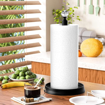 KASUNTO Crystal Head Paper Towel Holder - Steel Countertop Stand for Kitchen, Bars & Dining Tables - Fits Standard & Jumbo Rolls - Matte Black - Image 5