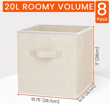 Criusia Storage Cubes - 11 Inch Heavy Duty Fabric Storage Bins for Shelves Closet Cube Organizer - 8 Pack Collapsible Cube Storage Bins Baskets for Clothes Blankets Toys - Nursery Organization (Beige) - Image 2