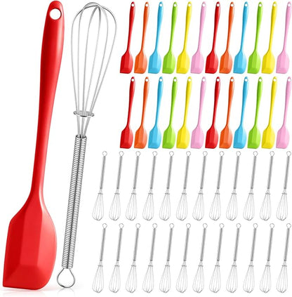 Baderke 24 Set Small Wire Whisk and Silicone Spatula Set Bulk for Cooking 7 Inch Mini Whisks Spatula Non Stick Flexible Kitchen Baking Tool Cookware for Cooking Party Favors Gift Supplies