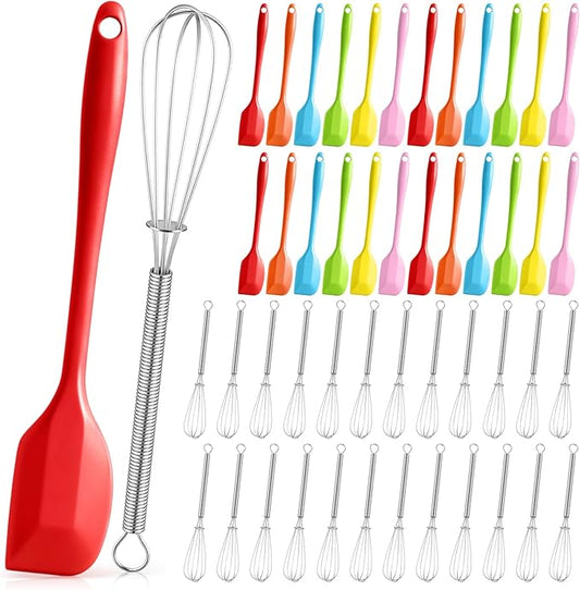 Baderke 24 Set Small Wire Whisk and Silicone Spatula Set Bulk for Cooking 7 Inch Mini Whisks Spatula Non Stick Flexible Kitchen Baking Tool Cookware for Cooking Party Favors Gift Supplies