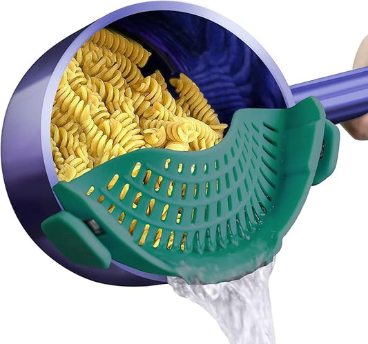 AUOON Clip On Strainer Silicone for All Pots and Pans, Pasta Strainer Clip on Food Strainer for Meat Vegetables Fruit Silicone Kitchen Colander (Sea Blue) by AUOON