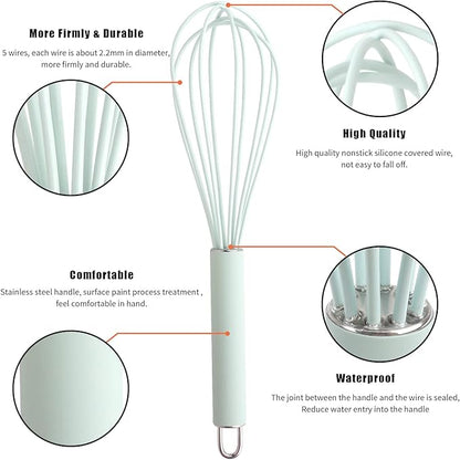 GorGin high temperature and easy to clean silicone whisk, stirrer, 10 inch, grip good grip design for Blending Whisking Beating Stirring Cooking Baking (1 Pack | blue) - Image 2