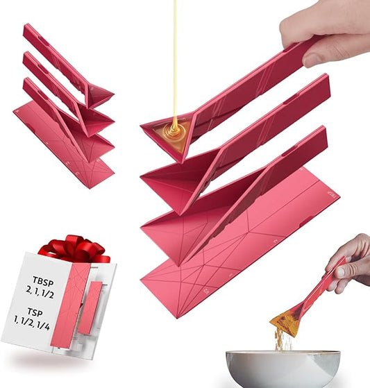 POLYGONS - Original Flat 3-in-1 Folding Measuring Spoons | 2 Spoons fold into 6 Sizes | Magnetic | DuraBend Tech lasts 100k+ folds | LeakProof for Wet & Dry | Gift Packaging | Baking/Cooking (Maroon) by Polygons