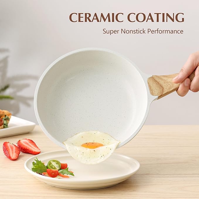 SENSARTE Nonstick Ceramic Frying Pan with Lid 8/9.5/10/11/12.5 Inch Omelet Pan Skillet, Free of Intentionally Added PFAS/PTFE Non-toxic Chef's Pan Induction Compatible Pan, Heat Resistant Handle - Image 2