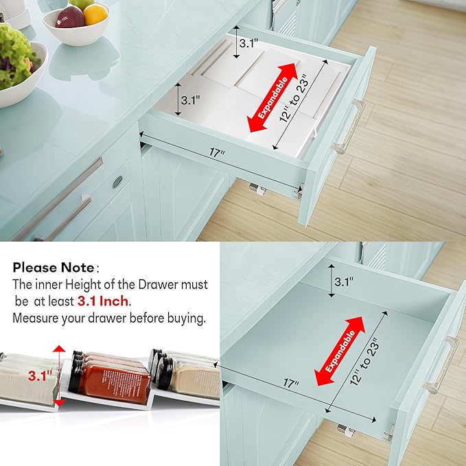 Bamboo Spice Drawer Organizer, (Need 3.1” Deep Drawer) Expandable 4 Tier Spice Rack for Cabinet (From 12" to 23" Wide), Seasoning Storage Insert, Spice Organizer for Drawer,Jars Not Included - Image 4