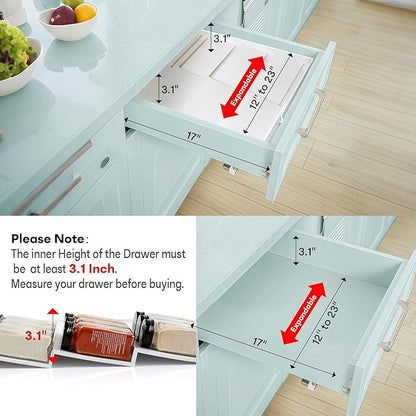 Bamboo Spice Drawer Organizer, (Need 3.1” Deep Drawer) Expandable 4 Tier Spice Rack for Cabinet (From 12" to 23" Wide), Seasoning Storage Insert, Spice Organizer for Drawer,Jars Not Included - Image 4