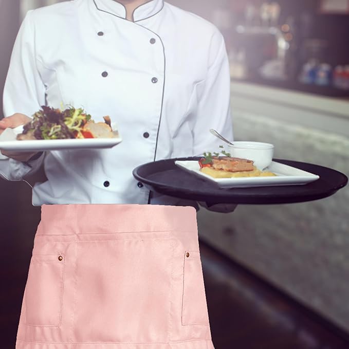 Server Apron with 5 Pockets - Rivet buckle Unisex Short/Half Waiter Waist Short Apron