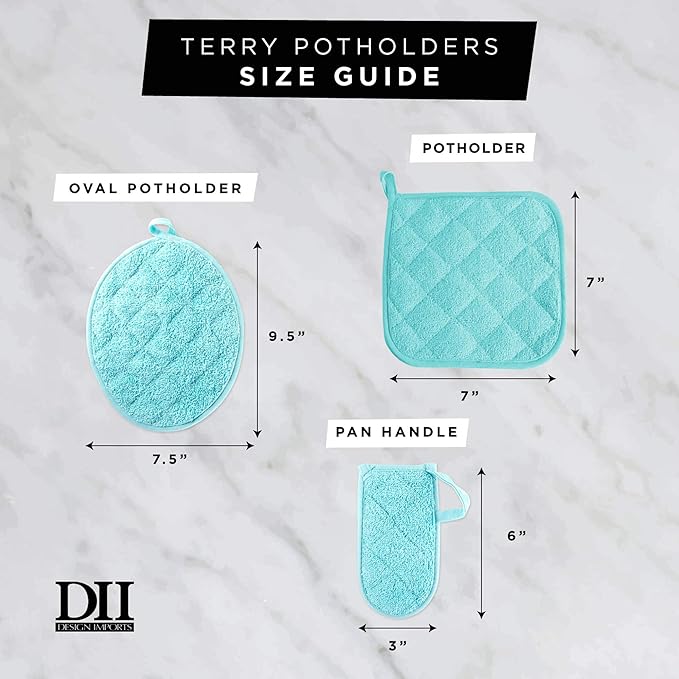 DII Basic Terry Collection Quilted 100% Cotton, Oval Potholder, Gray, 2 Piece - Image 7