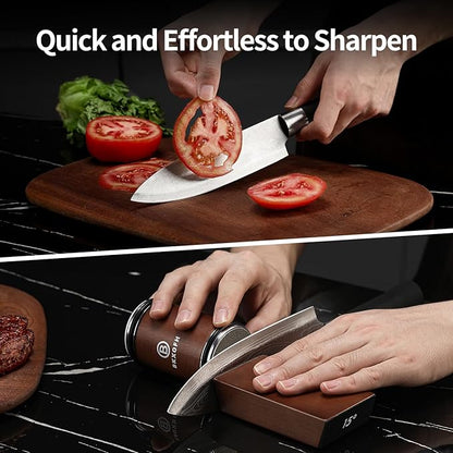 Rolling Knife Sharpener Kit, Knife Sharpening Kit, Kitchen Knives Sharpener Roller with Diamond and Ceramic for Steel of Chef Blade, Knives Sharpening Tool with 15 & 20 Degree Magnetic Angle, Walnut - Image 5