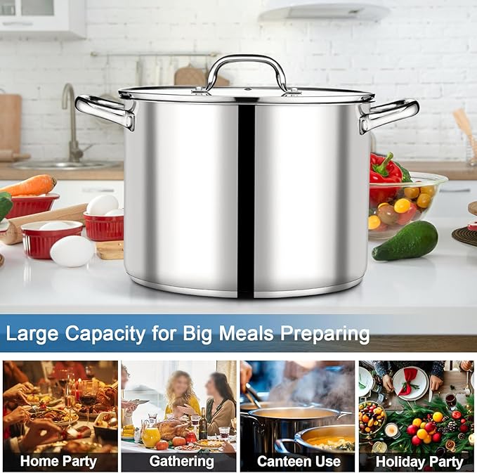 P&P CHEF 16 QT Stock Pot with Lid, Stainless Steel Large Cooking Pot, Soup Canning Stockpot for Stewing Simmering, Tri-ply Bottom for All Stoves, Heavy-Duty &Dishwasher Safe & Food-Grade - Image 6