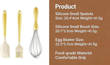 3-Piece Baking Tools Set with Silicone Spatulas, Stainless Steel Whisks & Pastry Brushes – Essential Kitchen Utensils for Cake Decorating, Mixing, Cooking & Baking Needs