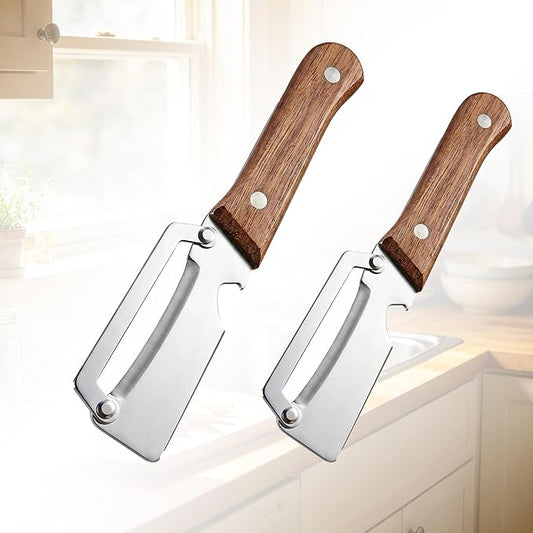 Multifunctional Premium Vegetable Peeler with Wooden Handle, Stainless Steel Blade & Bottle Opener, Non-Slip Kitchen Tool for Fruit, Apple, Potato, Pumpkin, Papaya, Zucchini (2pcs) by Unknown