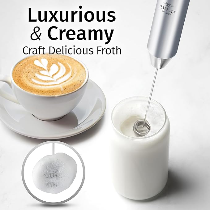Zulay Kitchen Rechargeable Milk Frother Handheld Lux - Powerful 2-Speed Motor, Waterproof, 2000mAh Battery - Drink Mixer for Latte, Cappuccino, Matcha & Protein Powder - Pure Silver - Image 2