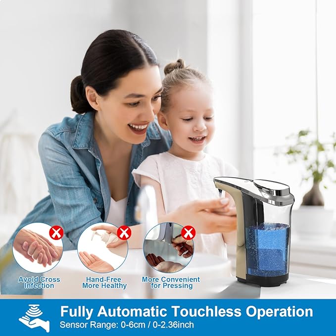 PZOTRUF Automatic Soap Dispenser, Touchless Dish Soap Dispenser 17oz/500ml with Infrared Sensor, 5 Adjustable Soap Dispensing Levels, Liquid Hand Dispenser for Bathroom Kitchen Sink(Champagne Gold) - Image 2