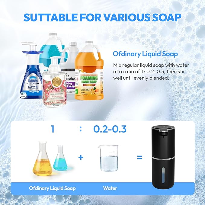 2 Pack Automatic Soap Dispenser Touchless,Liquid Hand Soap Dispenser 12.8oz Electric Wall Mounted Smart for Bathroom and Kitchen Dish Soap，Easy for Toddlers(Black) - Image 5