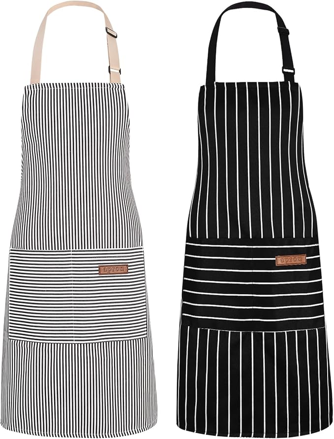 2Pack Adjustable Kitchen Apron for Women Men with 2 Pockets，Cotton-Polyester Blend Bib Aprons for Cooking,Baking by ZAIORD