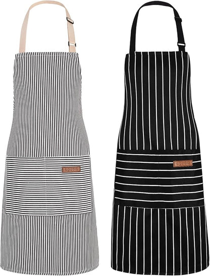 2Pack Adjustable Kitchen Apron for Women Men with 2 Pockets，Cotton-Polyester Blend Bib Aprons for Cooking,Baking by ZAIORD