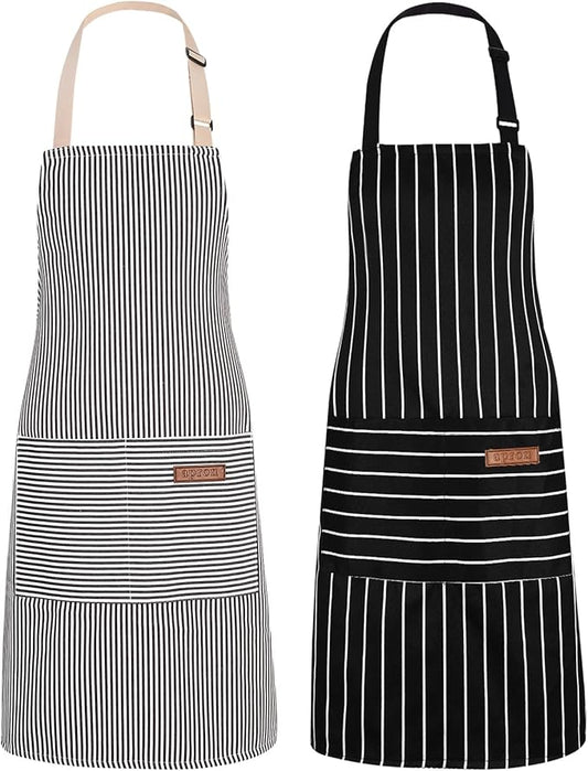 2Pack Adjustable Kitchen Apron for Women Men with 2 Pockets，Cotton-Polyester Blend Bib Aprons for Cooking,Baking by ZAIORD