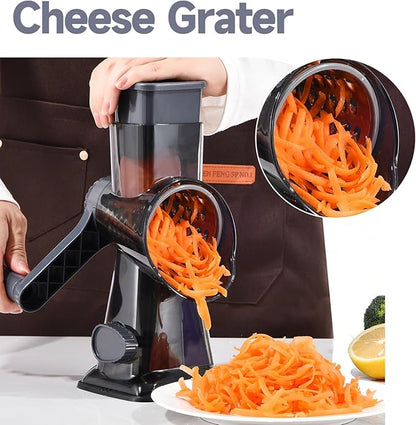 Rotary Cheese Grater with Handle Kitchen Shredder Slicer Grater Slicer Ice Shaver Cheese Vegetable Nuts Potato Zucchini Chocolate 3 Interchangeable Blades (Grey TSP) - Image 7