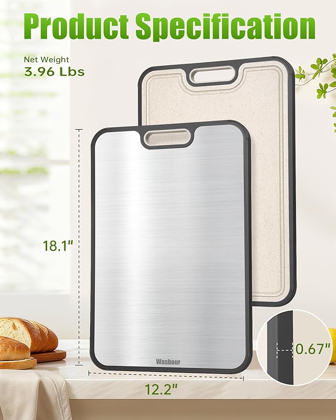 Titanium Cutting Boards for Kitchen, Non Toxic 2-in-1 Cutting Board Double Sided, Food Grade Chopping Boards for Fresh Meat Vegetable, Easy to Clean Large Size 18”×12” - Image 7