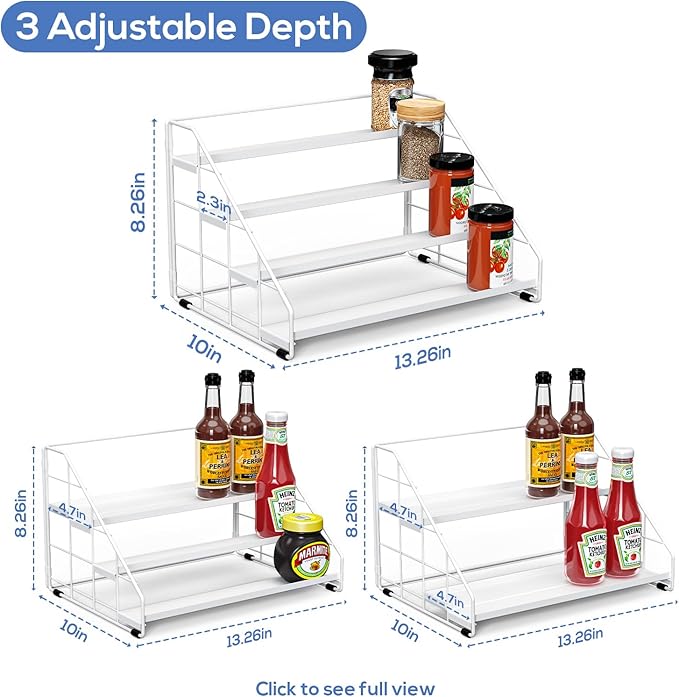 Spice Rack Organizer for Cabinet, 4 Tiered Spice Rack Organizer, Tiered Adjustable Spice Shelf for Kitchen (White-1Pcs) - Image 2