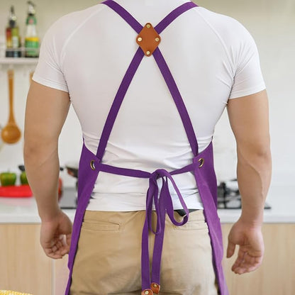 Aoomzoon Canvas Aprons for Men Chef Apron, Work Apron with Large Pockets - 16oz Heavy Duty Cross Back, BBQ, Cooking