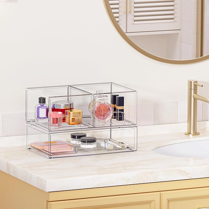 Vtopmart Stackable Storage Drawers Set of 3,Clear Plastic Organizer Bins for Makeup, Cosmetics, Beauty Supplies,Ideal for Vanity, Bathroom,Cabinet,Pantry Organization - Image 2