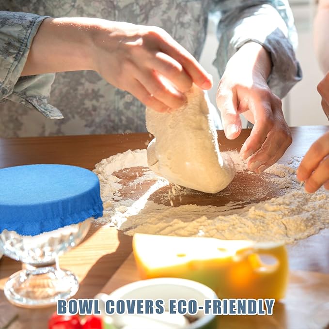Patelai 10 Pcs Bowl Covers Reusable in 5 Size Stretch Cloth Fabric Elastic Food Storage Bowl Covers Bread Sourdough Lids for Proofing Food Fruits Leftover(Blue,Blue Style) - Image 3