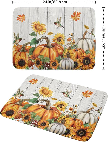 Autumn Harvest Pumpkin Dish Drying Mat for Kitchen Counter Sunflower Maple Leaves Fall Dish Drying Mat 18”x24” Thanksgiving Dishes Pad Dish Drainer Rack Mats Absorbent Fast Dry Kitchen Accessories