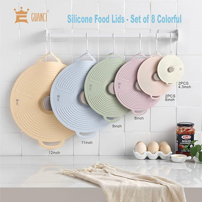 GUANCI Silicone Lids for Bowl 8 Pack, Microwave Splatter Cover with 6 Sizes Reusable Heat Resistant Lids Fits Cups, Bowls, Plates, Pots, Pans, Skillets, Stove Top, Oven, Fridge Dishwasher Safe - Image 2